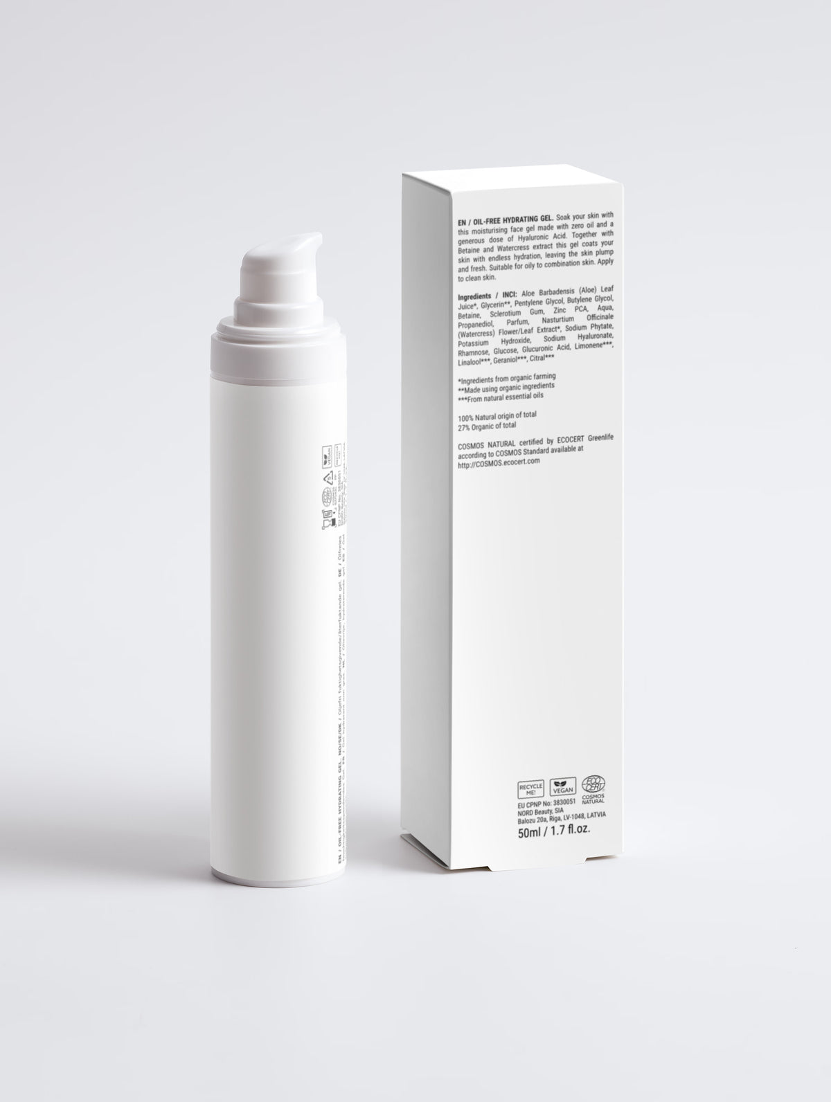 Gel viso idratante senza oli - Erogatore bianco